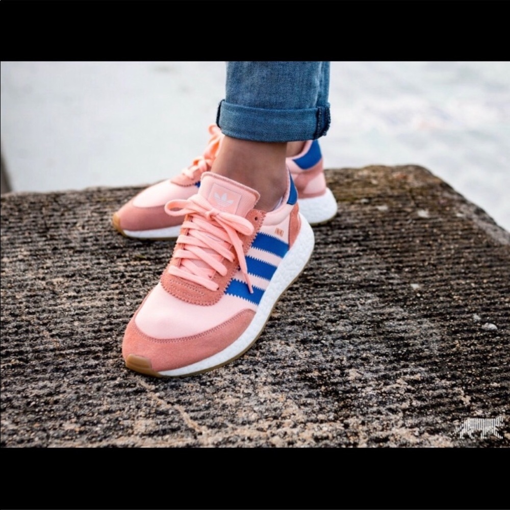 Adidas Iniki. Pink and Royal Blue, size 6.